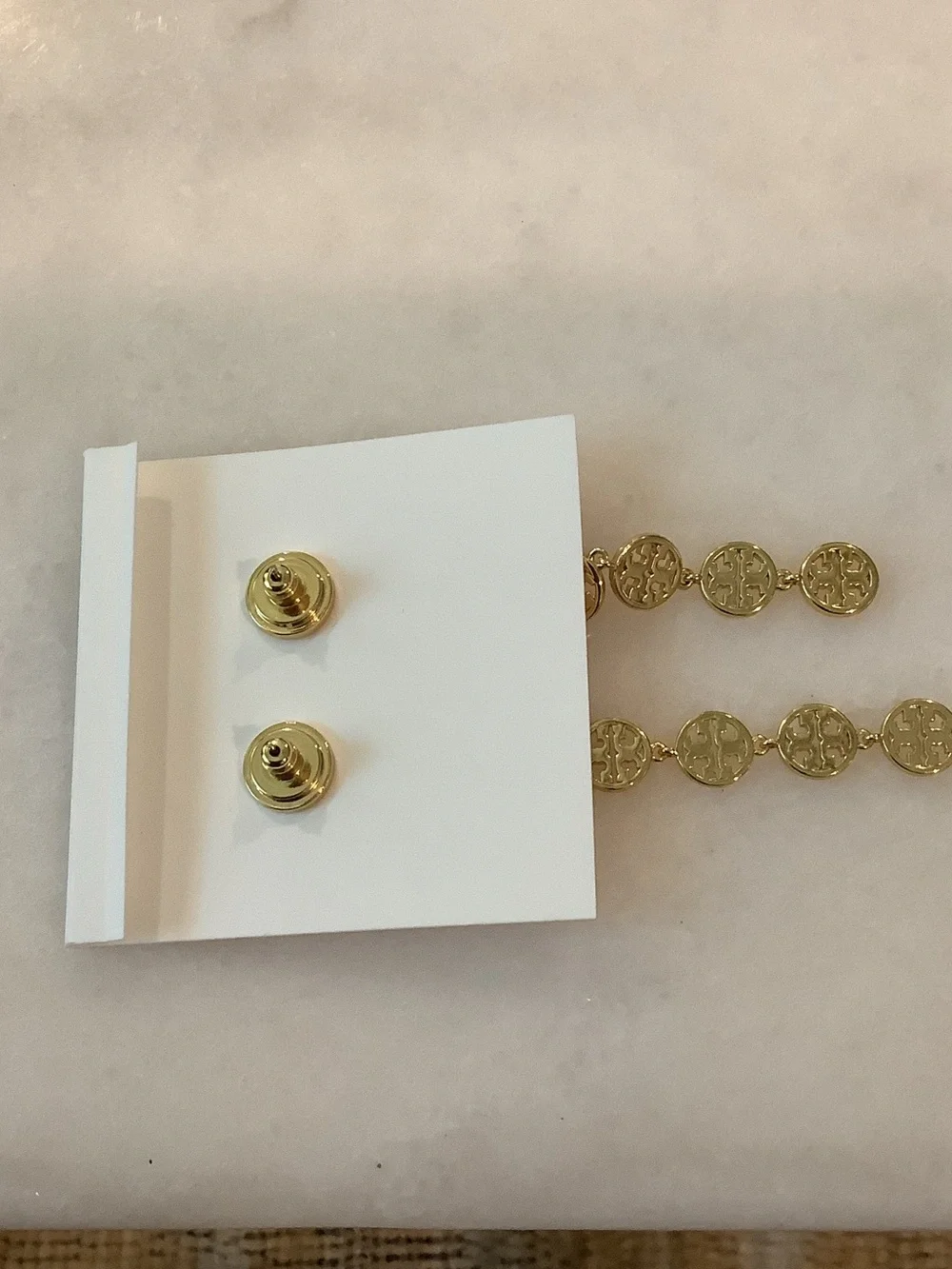 Tory Burch Gold Logo Cascade Drop Earrings, Brand New